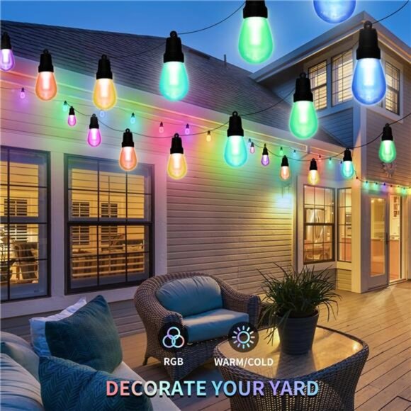 Outdoor String Lights 50FT, Outdoor Lights for Patio with 20 Dimmable RGBW LED - Picture 7 of 8